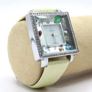 Vintage Julius Women's Classic Square Stainless Steel Watch Beige Leather Strap